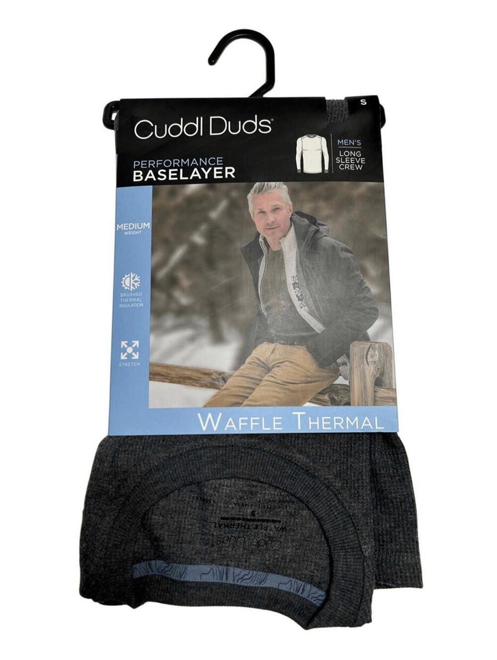 Cuddl Duds Men's Small Long  Sleeve Thermal Performance Base Layer Crew Top Gray